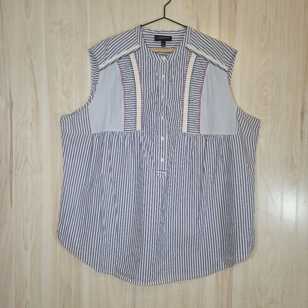 Lane Bryant Blue and White Sleeveless Tunic - Picture 3 of 5